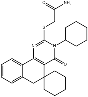 2-[(2-amino-2-oxoethyl)sulfanyl]-3-cyclohexyl-4-oxo-3,4,5,6-tetrahydrospiro(benzo[h]quinazoline-5,1'-cyclohexane) Structure