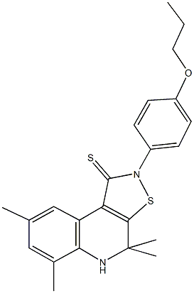 4,4,6,8-tetramethyl-2-(4-propoxyphenyl)-4,5-dihydroisothiazolo[5,4-c]quinoline-1(2H)-thione 化学構造式