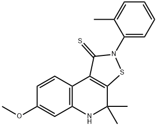 7-methoxy-4,4-dimethyl-2-(2-methylphenyl)-4,5-dihydroisothiazolo[5,4-c]quinoline-1(2H)-thione Struktur