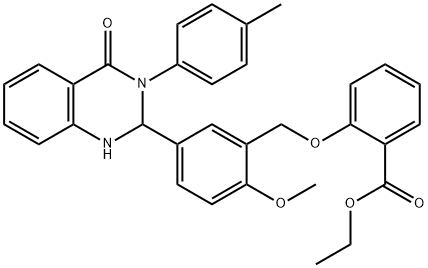 ethyl 2-({2-methoxy-5-[3-(4-methylphenyl)-4-oxo-1,2,3,4-tetrahydro-2-quinazolinyl]benzyl}oxy)benzoate Structure