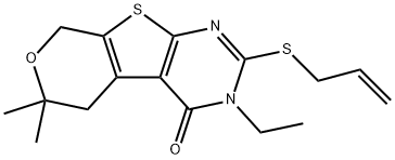 2-(allylsulfanyl)-3-ethyl-6,6-dimethyl-3,5,6,8-tetrahydro-4H-pyrano[4',3':4,5]thieno[2,3-d]pyrimidin-4-one 结构式
