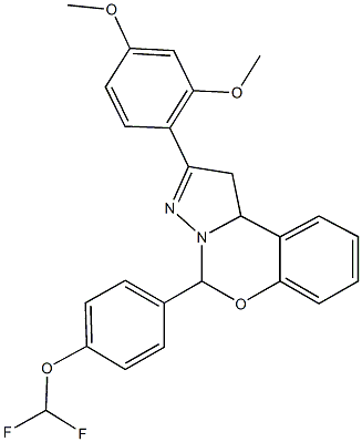 5-[4-(difluoromethoxy)phenyl]-2-(2,4-dimethoxyphenyl)-1,10b-dihydropyrazolo[1,5-c][1,3]benzoxazine Struktur