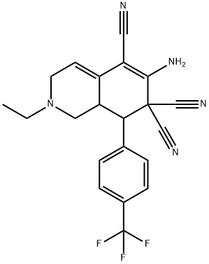 6-amino-2-ethyl-8-[4-(trifluoromethyl)phenyl]-2,3,8,8a-tetrahydro-5,7,7(1H)-isoquinolinetricarbonitrile 结构式