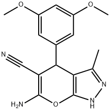 6-amino-4-(3,5-dimethoxyphenyl)-3-methyl-1,4-dihydropyrano[2,3-c]pyrazole-5-carbonitrile Structure