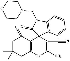 2'-amino-3'-cyano-7',7'-dimethyl-1-(4-morpholinylmethyl)-1,3,5',6',7',8'-hexahydro-2,5'-dioxospiro[2H-indole-3,4'-(4'H)-chromene] 结构式
