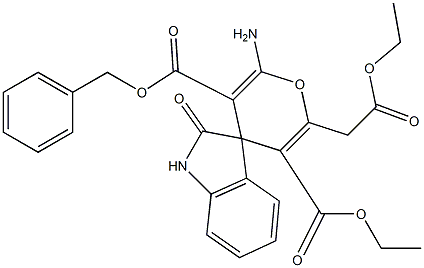 3-benzyl 5-ethyl 2-amino-6-(2-ethoxy-2-oxoethyl)-1',3'-dihydro-2'-oxospiro[4H-pyran-4,3'-(2'H)-indole]-3,5-dicarboxylate Structure