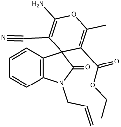 1-allyl-6'-amino-5'-cyano-1,3-dihydro-3'-ethoxycarbonyl-2'-methyl-2-oxospiro[2H-indole-3,4'-(4'H)-pyran] Structure