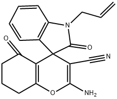 1-allyl-2'-amino-3'-cyano-1,3,5',6',7',8'-hexahydro-2,5'-dioxospiro[2H-indole-3,4'-(4'H)-chromene],352663-40-2,结构式