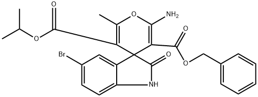 3-benzyl 5-isopropyl 2-amino-5'-bromo-6-methyl-1',3'-dihydro-2'-oxospiro[4H-pyran-4,3'-(2'H)-indole]-3,5-dicarboxylate Struktur