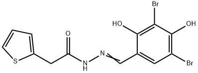N'-(3,5-dibromo-2,4-dihydroxybenzylidene)-2-(2-thienyl)acetohydrazide Struktur