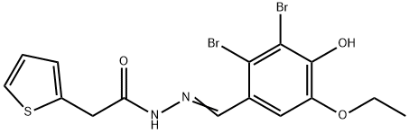 N'-(2,3-dibromo-5-ethoxy-4-hydroxybenzylidene)-2-(2-thienyl)acetohydrazide 化学構造式