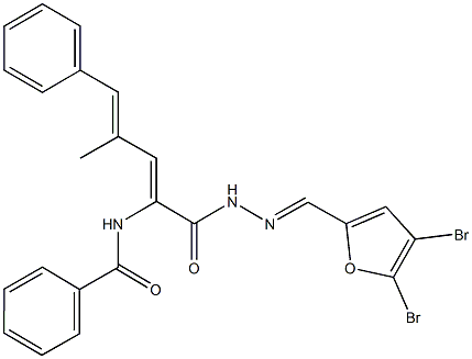 N-[1-({2-[(4,5-dibromo-2-furyl)methylene]hydrazino}carbonyl)-3-methyl-4-phenyl-1,3-butadienyl]benzamide Struktur