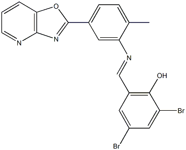 2,4-dibromo-6-{[(2-methyl-5-[1,3]oxazolo[4,5-b]pyridin-2-ylphenyl)imino]methyl}phenol Structure