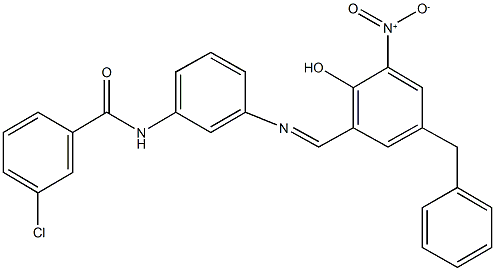 N-[3-({5-benzyl-2-hydroxy-3-nitrobenzylidene}amino)phenyl]-3-chlorobenzamide Struktur