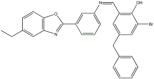 4-benzyl-2-bromo-6-({[3-(5-ethyl-1,3-benzoxazol-2-yl)phenyl]imino}methyl)phenol,352666-33-2,结构式