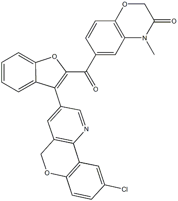 6-{[3-(9-chloro-5H-chromeno[4,3-b]pyridin-3-yl)-1-benzofuran-2-yl]carbonyl}-4-methyl-2H-1,4-benzoxazin-3(4H)-one 结构式