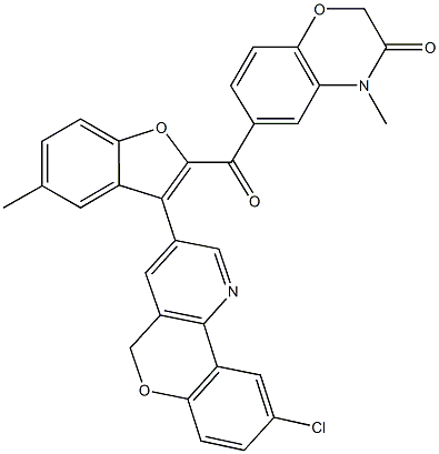 6-{[3-(9-chloro-5H-chromeno[4,3-b]pyridin-3-yl)-5-methyl-1-benzofuran-2-yl]carbonyl}-4-methyl-2H-1,4-benzoxazin-3(4H)-one,352667-49-3,结构式