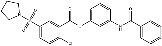 3-(benzoylamino)phenyl 2-chloro-5-(1-pyrrolidinylsulfonyl)benzoate 化学構造式