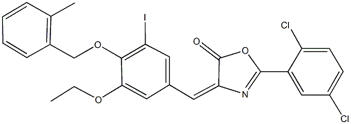 2-(2,5-dichlorophenyl)-4-{3-ethoxy-5-iodo-4-[(2-methylbenzyl)oxy]benzylidene}-1,3-oxazol-5(4H)-one,352677-55-5,结构式