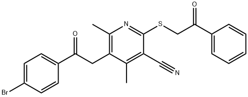 5-[2-(4-bromophenyl)-2-oxoethyl]-4,6-dimethyl-2-[(2-oxo-2-phenylethyl)sulfanyl]nicotinonitrile Structure