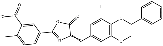 4-[4-(benzyloxy)-3-iodo-5-methoxybenzylidene]-2-{3-nitro-4-methylphenyl}-1,3-oxazol-5(4H)-one,352677-87-3,结构式