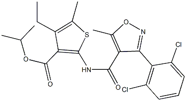 isopropyl 2-({[3-(2,6-dichlorophenyl)-5-methyl-4-isoxazolyl]carbonyl}amino)-4-ethyl-5-methyl-3-thiophenecarboxylate Structure
