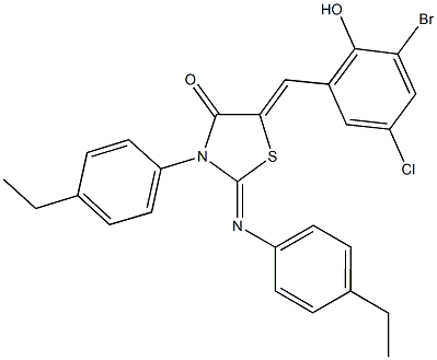 5-(3-bromo-5-chloro-2-hydroxybenzylidene)-3-(4-ethylphenyl)-2-[(4-ethylphenyl)imino]-1,3-thiazolidin-4-one Structure