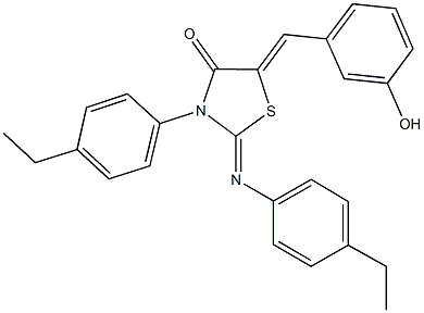 3-(4-ethylphenyl)-2-[(4-ethylphenyl)imino]-5-(3-hydroxybenzylidene)-1,3-thiazolidin-4-one Struktur