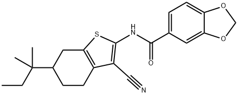 N-[3-cyano-6-(tert-pentyl)-4,5,6,7-tetrahydro-1-benzothiophen-2-yl]-1,3-benzodioxole-5-carboxamide Structure