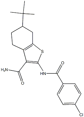 6-tert-butyl-2-[(4-chlorobenzoyl)amino]-4,5,6,7-tetrahydro-1-benzothiophene-3-carboxamide Struktur