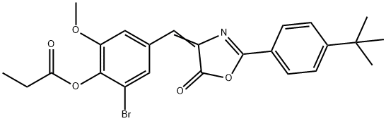 2-bromo-4-[(2-(4-tert-butylphenyl)-5-oxo-1,3-oxazol-4(5H)-ylidene)methyl]-6-methoxyphenyl propionate,352681-44-8,结构式