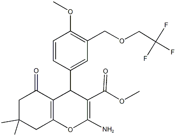 methyl 2-amino-4-{4-methoxy-3-[(2,2,2-trifluoroethoxy)methyl]phenyl}-7,7-dimethyl-5-oxo-5,6,7,8-tetrahydro-4H-chromene-3-carboxylate 化学構造式