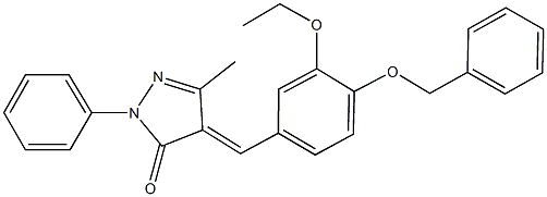 4-[4-(benzyloxy)-3-ethoxybenzylidene]-5-methyl-2-phenyl-2,4-dihydro-3H-pyrazol-3-one 化学構造式