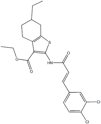 ethyl 2-{[3-(3,4-dichlorophenyl)acryloyl]amino}-6-ethyl-4,5,6,7-tetrahydro-1-benzothiophene-3-carboxylate Struktur