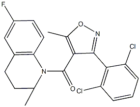 1-{[3-(2,6-dichlorophenyl)-5-methyl-4-isoxazolyl]carbonyl}-6-fluoro-2-methyl-1,2,3,4-tetrahydroquinoline 化学構造式