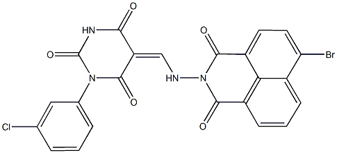 5-{[(6-bromo-1,3-dioxo-1H-benzo[de]isoquinolin-2(3H)-yl)amino]methylene}-1-(3-chlorophenyl)-2,4,6(1H,3H,5H)-pyrimidinetrione 化学構造式