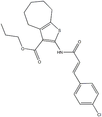 propyl 2-{[3-(4-chlorophenyl)acryloyl]amino}-5,6,7,8-tetrahydro-4H-cyclohepta[b]thiophene-3-carboxylate 结构式
