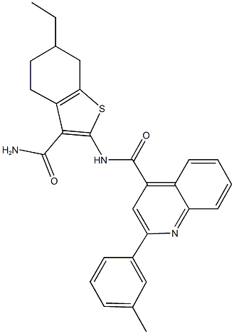 N-[3-(aminocarbonyl)-6-ethyl-4,5,6,7-tetrahydro-1-benzothien-2-yl]-2-(3-methylphenyl)-4-quinolinecarboxamide Struktur