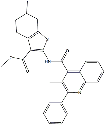 methyl 6-methyl-2-{[(3-methyl-2-phenyl-4-quinolinyl)carbonyl]amino}-4,5,6,7-tetrahydro-1-benzothiophene-3-carboxylate Structure