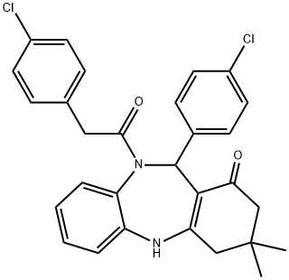 11-(4-chlorophenyl)-10-[(4-chlorophenyl)acetyl]-3,3-dimethyl-2,3,4,5,10,11-hexahydro-1H-dibenzo[b,e][1,4]diazepin-1-one Structure