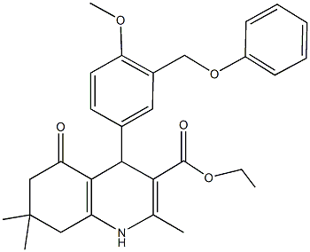 ethyl 4-[4-methoxy-3-(phenoxymethyl)phenyl]-2,7,7-trimethyl-5-oxo-1,4,5,6,7,8-hexahydro-3-quinolinecarboxylate,352683-26-2,结构式