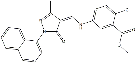 methyl 2-chloro-5-({[3-methyl-1-(1-naphthyl)-5-oxo-1,5-dihydro-4H-pyrazol-4-ylidene]methyl}amino)benzoate Struktur