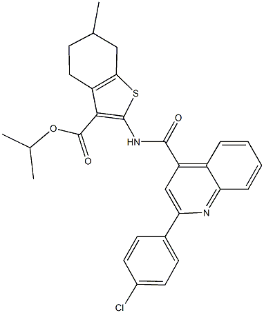 isopropyl 2-({[2-(4-chlorophenyl)-4-quinolinyl]carbonyl}amino)-6-methyl-4,5,6,7-tetrahydro-1-benzothiophene-3-carboxylate 化学構造式