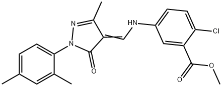 methyl 2-chloro-5-({[1-(2,4-dimethylphenyl)-3-methyl-5-oxo-1,5-dihydro-4H-pyrazol-4-ylidene]methyl}amino)benzoate 化学構造式