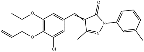 4-[4-(allyloxy)-3-chloro-5-ethoxybenzylidene]-5-methyl-2-(3-methylphenyl)-2,4-dihydro-3H-pyrazol-3-one 化学構造式
