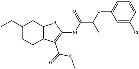 methyl 2-{[2-(3-chlorophenoxy)propanoyl]amino}-6-ethyl-4,5,6,7-tetrahydro-1-benzothiophene-3-carboxylate 化学構造式