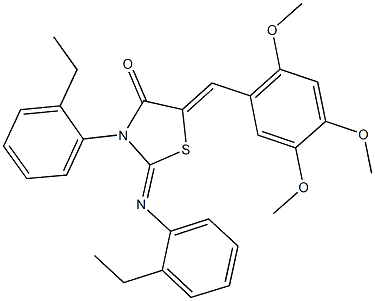 3-(2-ethylphenyl)-2-[(2-ethylphenyl)imino]-5-(2,4,5-trimethoxybenzylidene)-1,3-thiazolidin-4-one,352684-81-2,结构式