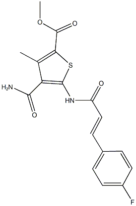 methyl 4-(aminocarbonyl)-5-{[3-(4-fluorophenyl)acryloyl]amino}-3-methyl-2-thiophenecarboxylate 化学構造式