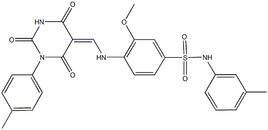 3-methoxy-N-(3-methylphenyl)-4-{[(1-(4-methylphenyl)-2,4,6-trioxotetrahydro-5(2H)-pyrimidinylidene)methyl]amino}benzenesulfonamide Struktur