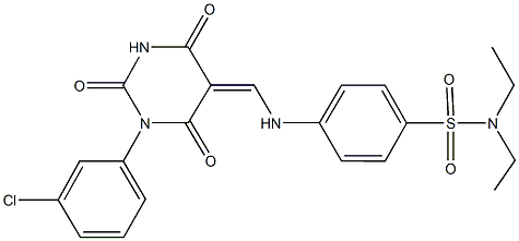 4-{[(1-(3-chlorophenyl)-2,4,6-trioxotetrahydro-5(2H)-pyrimidinylidene)methyl]amino}-N,N-diethylbenzenesulfonamide 化学構造式